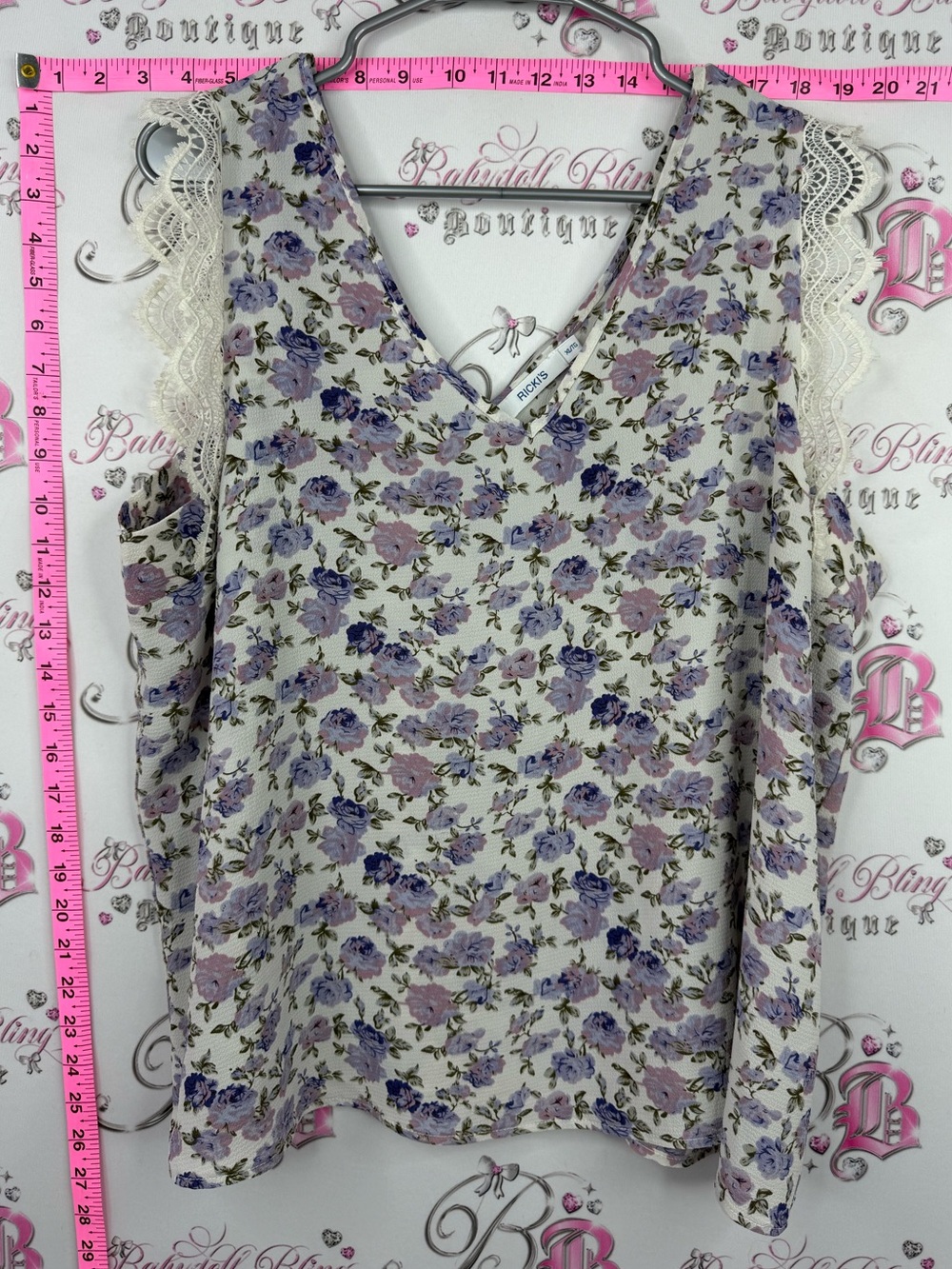 Ricki's tank top ruffle frilly Cream Floral Lace-Trim V-Neck Tank